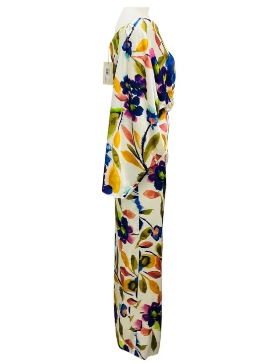 RAMY BROOK IVORY FLORAL PRINTED SILK OFF THE SHOULDER MAXI DRESS - Picture 2 of 4